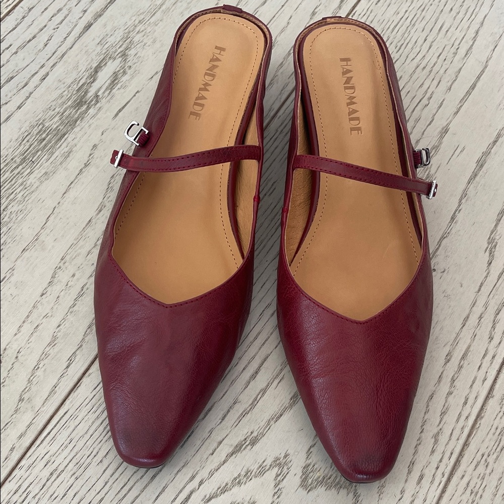 MWT Maroon Leather Mules with Strap, size 8